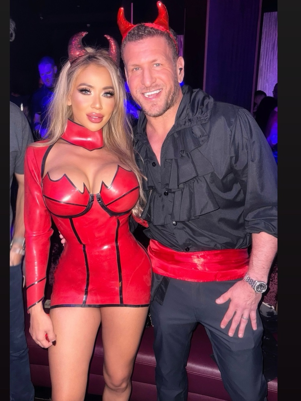 Red Latex Mini Dress with Black Trim